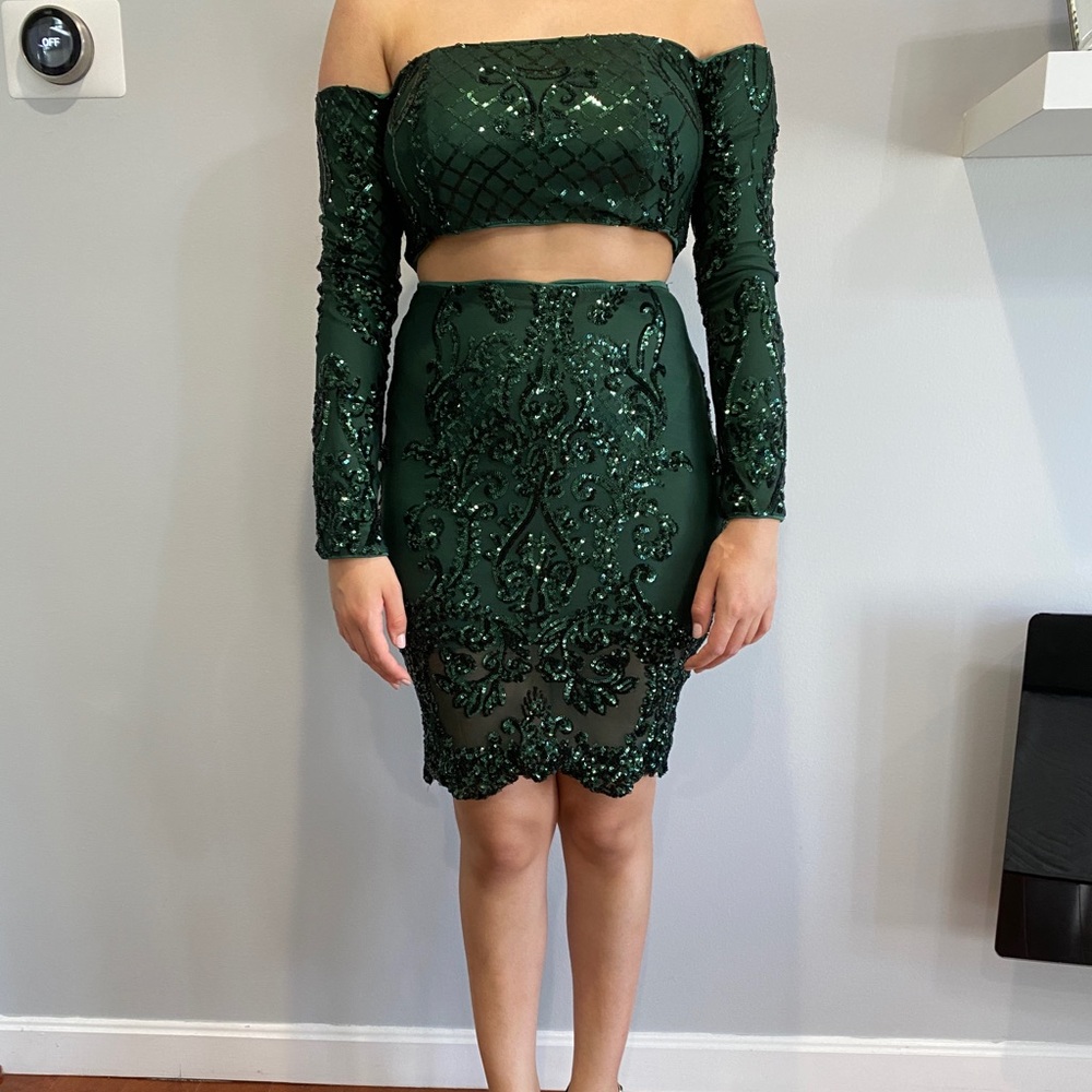 2- piece green sparkly dress